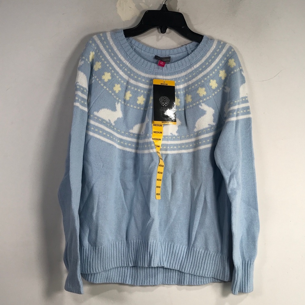 Vince Camuto Easter Sweater, Women's Size M - Light Blue/White